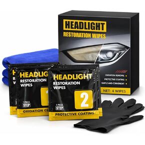 Headlight Restoration Kit, 2-Step Headlight Cleaner & Protective Coating Wipes, Removes Oxidation & Restores Clarity, Long-Lasting UV Protection, Headlight Polish No Power Tools Required (1 Set) in Kuwait