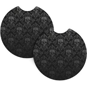 Gothic Black Skull Car Coasters,2 Pack Rubber Pad Universal Non-Slip Car Interior Cupholder Pad Accessories in Saudi Arabia