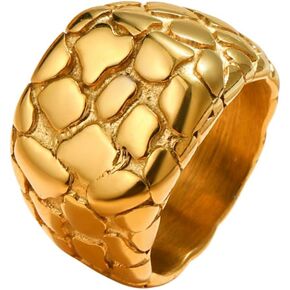 YeGieonr 18K Gold Plated Nugget Rings for Men and Women, Chunky Stackable Ring Non-Tarnish Textured Thumb Ring Stainless Steel Unisex Hip Hop Jewelry Gift in Kuwait