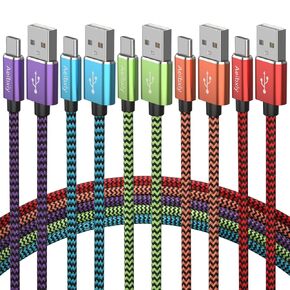 كابل USB C بطول 10 أقدام 5 قطع من كابل شحن من النوع C، USB A إلى USB C شحن سلك شحن مجدول من النايلون لهاتف Samsung Galaxy S20 S10 S9، A11 A20، Note 10 9 8، شاحن USB من النوع C in Kuwait