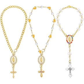 3 Pieces Car Rosary for Rearview Mirror Charm Steering Wheel Rosary Accessory Cross Pendant Car Decor Auto Interior Hanging Accessories in Kuwait