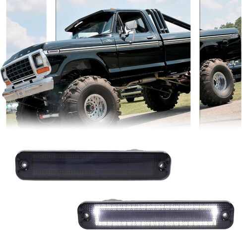 2 PCS White LED Side Marker Light for 1973-1979 F'ord F100 F150 F250 F350, 1975-1991 E100 E150 E250 E350, Smoked Lens Front Rear Side Fender Lamps, OEM Replacement Sidemarker Light in Saudi Arabia