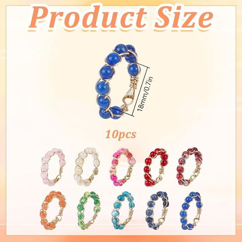 10 PCS Crystal Ring Chakra Crystal Ring Adjustable Gemstone Rings Wire Wrapped Finger Rings Unisex Stretch Gift for Friends Mothers Teachers Colleagues in Saudi Arabia