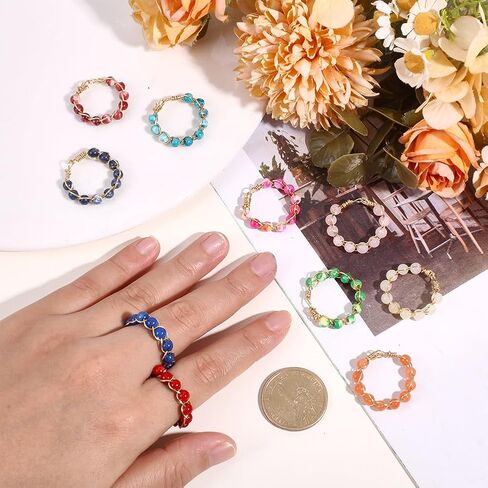 10 PCS Crystal Ring Chakra Crystal Ring Adjustable Gemstone Rings Wire Wrapped Finger Rings Unisex Stretch Gift for Friends Mothers Teachers Colleagues in Saudi Arabia