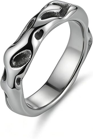 HZMAN Vintage Rock Texture Stainless Steel Ring, Unisex Non-Fading Irregular Band, Edgy Minimalist Jewelry for Streetwear, Couples Promise Ring Size 7-12 in Saudi Arabia