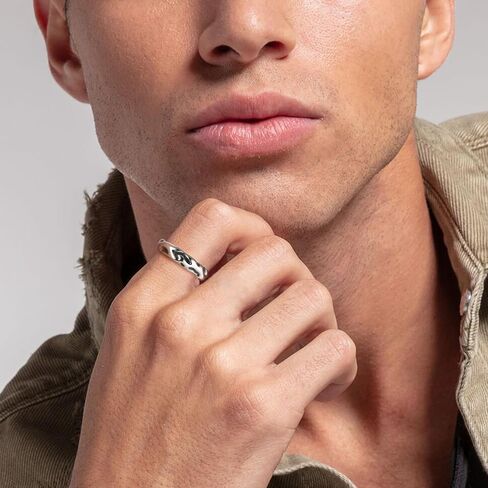 HZMAN Vintage Rock Texture Stainless Steel Ring, Unisex Non-Fading Irregular Band, Edgy Minimalist Jewelry for Streetwear, Couples Promise Ring Size 7-12 in Saudi Arabia