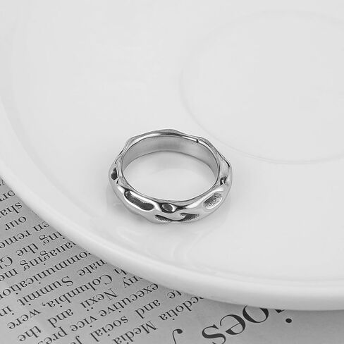 HZMAN Vintage Rock Texture Stainless Steel Ring, Unisex Non-Fading Irregular Band, Edgy Minimalist Jewelry for Streetwear, Couples Promise Ring Size 7-12 in Saudi Arabia