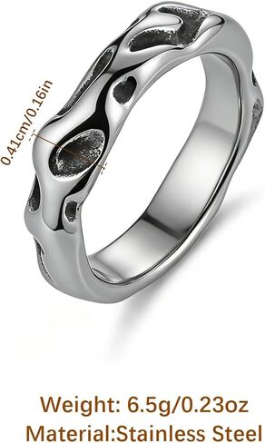 HZMAN Vintage Rock Texture Stainless Steel Ring, Unisex Non-Fading Irregular Band, Edgy Minimalist Jewelry for Streetwear, Couples Promise Ring Size 7-12 in Saudi Arabia