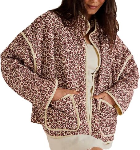 Vintage Floral Puffer Quilted Jacket Women's Coquette Cropped Padded Coat Boho Lightweight Cardigan Y2K Winter Outwear in Kuwait