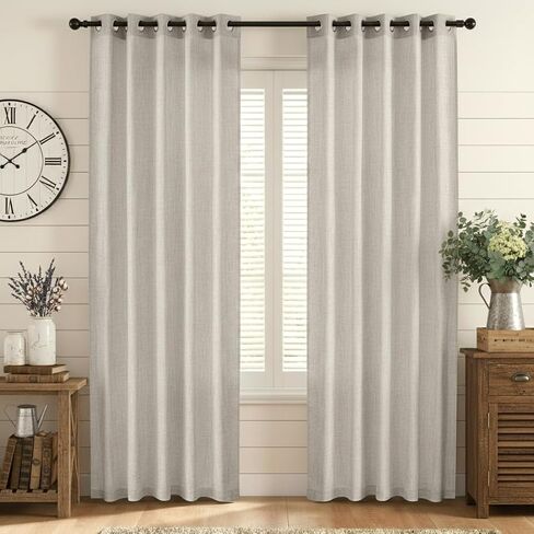 NICETOWN Natural Linen Curtains 84 Inches Long 2 Panels for Bedroom Living Room, Privacy Linen Textured Window Drapes Semi Sheer Light Filtering Grommet Burlap Look Curtains, 52" W x 84" L in Saudi Arabia