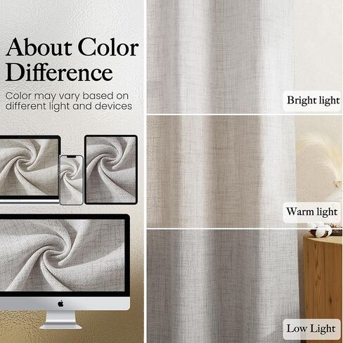 NICETOWN Natural Linen Curtains 84 Inches Long 2 Panels for Bedroom Living Room, Privacy Linen Textured Window Drapes Semi Sheer Light Filtering Grommet Burlap Look Curtains, 52" W x 84" L in Saudi Arabia