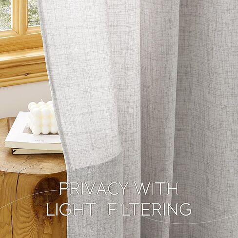 NICETOWN Natural Linen Curtains 84 Inches Long 2 Panels for Bedroom Living Room, Privacy Linen Textured Window Drapes Semi Sheer Light Filtering Grommet Burlap Look Curtains, 52" W x 84" L in Saudi Arabia