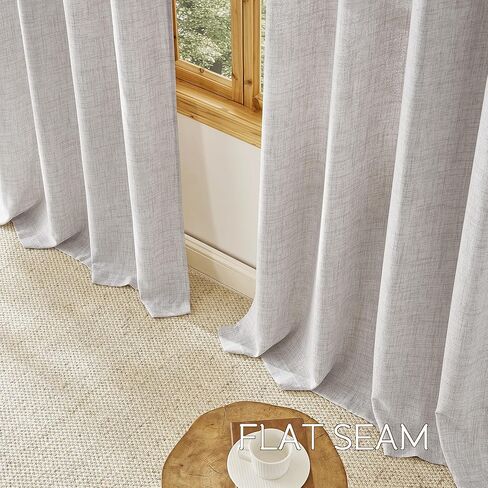 NICETOWN Natural Linen Curtains 84 Inches Long 2 Panels for Bedroom Living Room, Privacy Linen Textured Window Drapes Semi Sheer Light Filtering Grommet Burlap Look Curtains, 52" W x 84" L in Saudi Arabia