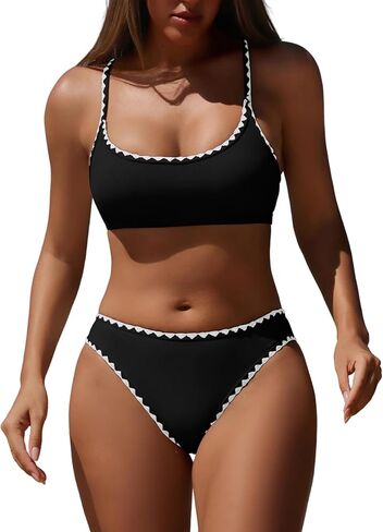 ZAFUL Women's Bikini Set Criss Cross Back Two Piece Swimsuits Scoop Neck Splicing Lace Up Textured Bathing Suits in Saudi Arabia