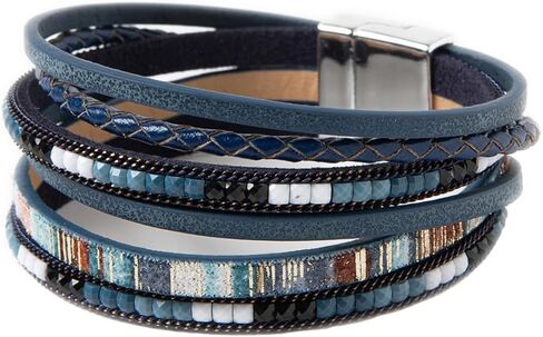 Rantanto بوهو مضفر الجلود التفاف سوار العصرية الطبقات الكفة الأساور البوهيمي تكويم سوار الموضة مجوهرات للنساء in Kuwait