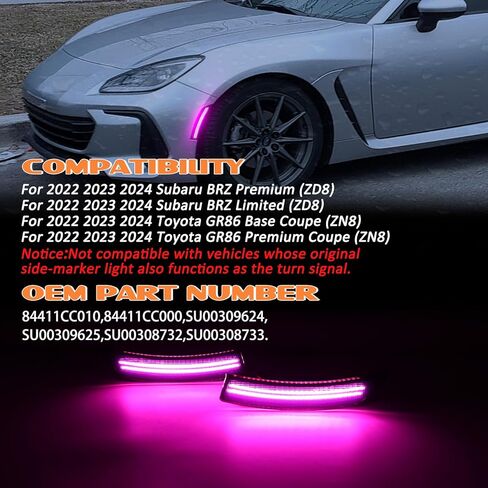Dynamic Pink Purple LED Bumper side marker light For 2022 2023 2024 Subaru BRZ/Toyota GR86 Sequential Front Signal Dual-Row Indicator Lamp Smoked Lens 2PCS in Saudi Arabia