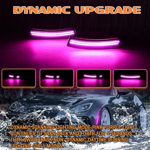 Dynamic Pink Purple LED Bumper side marker light For 2022 2023 2024 Subaru BRZ/Toyota GR86 Sequential Front Signal Dual-Row Indicator Lamp Smoked Lens 2PCS in Saudi Arabia