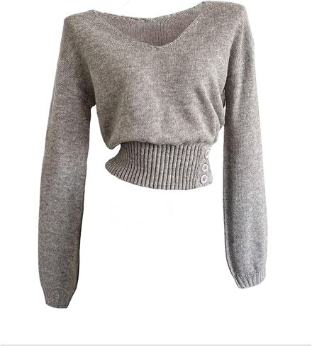 SOLY HUX Women's Long Sleeve V Neck Knit Sweater Casual Button Side Fitted Fall Tops in Saudi Arabia