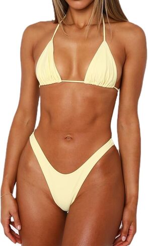 Sunloudy Brazilian Thong Bikini Sets for Women Halter String Triangle Top High Cut Cheeky G Bottom Y2k Micro Swimsuit in Saudi Arabia