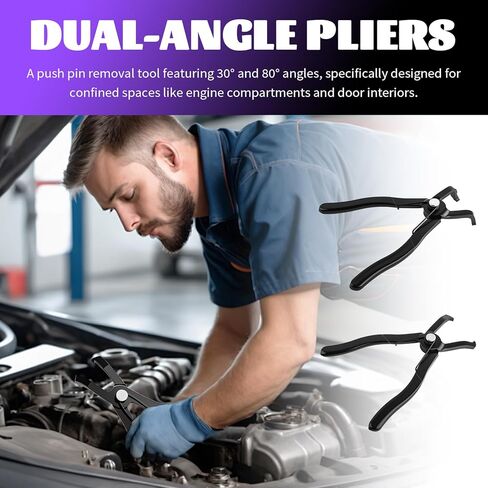 2PCS Car Push Pin Pliers Set,30° & 80° Angled Jaws Clip Removal Pliers with Non-Slip Grip,Professional Push Pin Removal Tool for Car Trim/Plastic Fasteners/Bumper Clips in Saudi Arabia