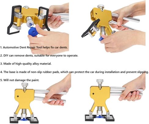 1PC Auto Body Dent Repair Kit Golden Lever-Style Puller Multi-Tab Glue System for Car Panels, Door Dings and Hail Damage, Yellow in Saudi Arabia