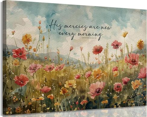 Christian Floral Canvas Wall Art Wildflowers Wall Decor Pictures Vintage Bible Verse Print Artwork Religious Beliefs Flowers Scripture Painting for Bedroom Living room Church Decoration 12x16in in Saudi Arabia
