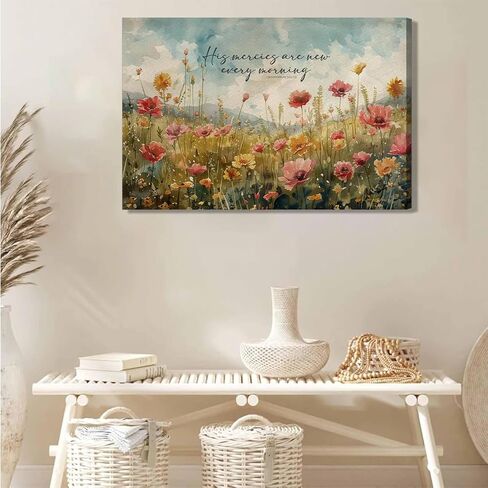 Christian Floral Canvas Wall Art Wildflowers Wall Decor Pictures Vintage Bible Verse Print Artwork Religious Beliefs Flowers Scripture Painting for Bedroom Living room Church Decoration 12x16in in Saudi Arabia