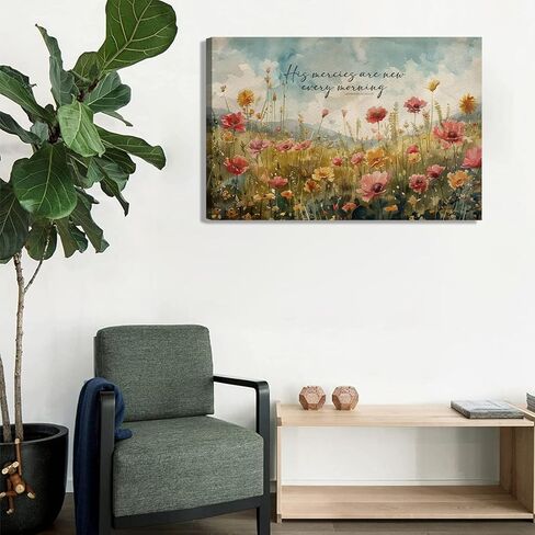 Christian Floral Canvas Wall Art Wildflowers Wall Decor Pictures Vintage Bible Verse Print Artwork Religious Beliefs Flowers Scripture Painting for Bedroom Living room Church Decoration 12x16in in Saudi Arabia