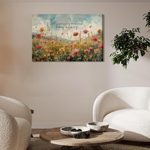 Christian Floral Canvas Wall Art Wildflowers Wall Decor Pictures Vintage Bible Verse Print Artwork Religious Beliefs Flowers Scripture Painting for Bedroom Living room Church Decoration 12x16in in Saudi Arabia