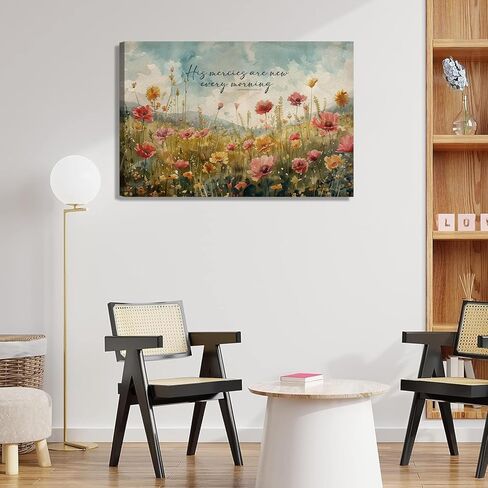 Christian Floral Canvas Wall Art Wildflowers Wall Decor Pictures Vintage Bible Verse Print Artwork Religious Beliefs Flowers Scripture Painting for Bedroom Living room Church Decoration 12x16in in Saudi Arabia