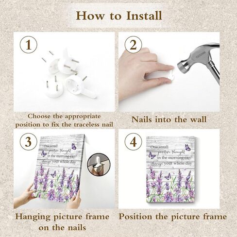 EOBTAIN اقتباسات ملهمة والفراشة الأرجوانية قماش جدار الفن الخزامى الأزهار مع ورقة خضراء جدار الفن للحمام غرفة المعيشة غرفة نوم صورة خمر جدار ديكور مؤطرة غرفة نوم قماش الطباعة، 12 × 16 بوصة in Kuwait