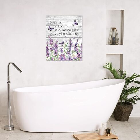 EOBTAIN اقتباسات ملهمة والفراشة الأرجوانية قماش جدار الفن الخزامى الأزهار مع ورقة خضراء جدار الفن للحمام غرفة المعيشة غرفة نوم صورة خمر جدار ديكور مؤطرة غرفة نوم قماش الطباعة، 12 × 16 بوصة in Kuwait