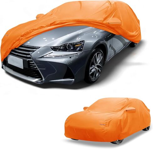 Car Cover Waterproof All Weather Automotive Outdoor Anti-UV Full Exterior Cover for Lexus is 210D-PU Orange with Left Side Zippers in Saudi Arabia