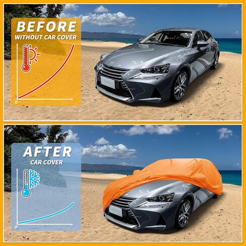 Car Cover Waterproof All Weather Automotive Outdoor Anti-UV Full Exterior Cover for Lexus is 210D-PU Orange with Left Side Zippers in Saudi Arabia