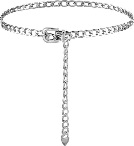 Silver Chain Belt, Metal Waist Chain Belt for Women Adjustable Fashion Link Belts for Jeans Dresses in Saudi Arabia