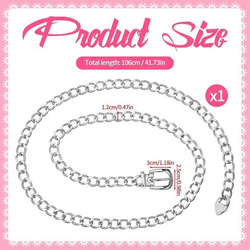 Silver Chain Belt, Metal Waist Chain Belt for Women Adjustable Fashion Link Belts for Jeans Dresses in Saudi Arabia