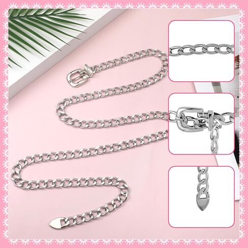 Silver Chain Belt, Metal Waist Chain Belt for Women Adjustable Fashion Link Belts for Jeans Dresses in Saudi Arabia