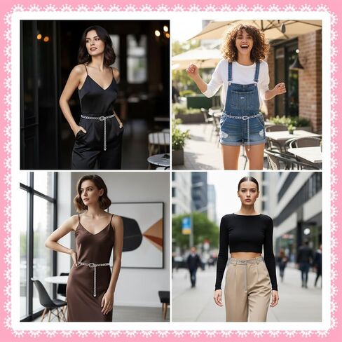 Silver Chain Belt, Metal Waist Chain Belt for Women Adjustable Fashion Link Belts for Jeans Dresses in Saudi Arabia