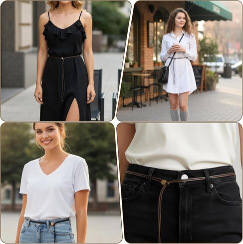 2 Pack Women Skinny Belt for Dress, PU Leather Thin Belt Ladies Knotted Waist Belts for Dresses Women Girls (Black, Brown) in Saudi Arabia
