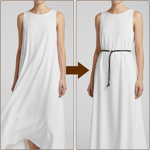 2 Pack Women Skinny Belt for Dress, PU Leather Thin Belt Ladies Knotted Waist Belts for Dresses Women Girls (Black, Brown) in Saudi Arabia