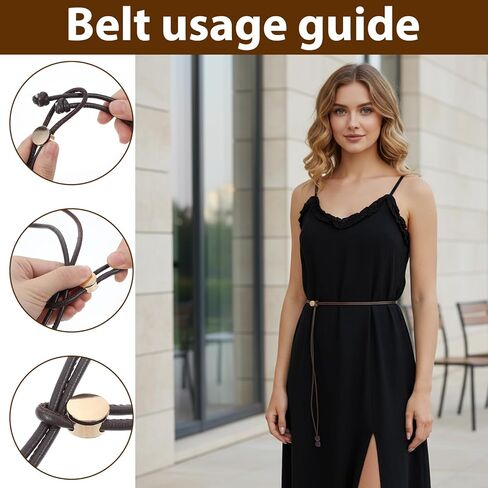 2 Pack Women Skinny Belt for Dress, PU Leather Thin Belt Ladies Knotted Waist Belts for Dresses Women Girls (Black, Brown) in Saudi Arabia
