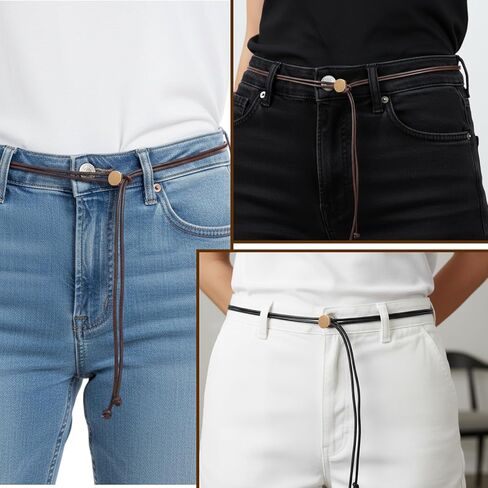 2 Pack Women Skinny Belt for Dress, PU Leather Thin Belt Ladies Knotted Waist Belts for Dresses Women Girls (Black, Brown) in Saudi Arabia