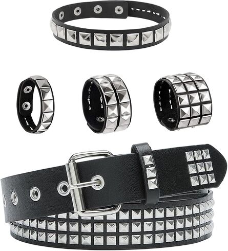 YMO Black Studded Belt, Studded Choker and Studded Bracelets Emo Bracelets Goth Rivet Cuff Spike Bracelet Punk Emo Accessories for Women Men in Kuwait