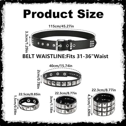 YMO Black Studded Belt, Studded Choker and Studded Bracelets Emo Bracelets Goth Rivet Cuff Spike Bracelet Punk Emo Accessories for Women Men in Kuwait