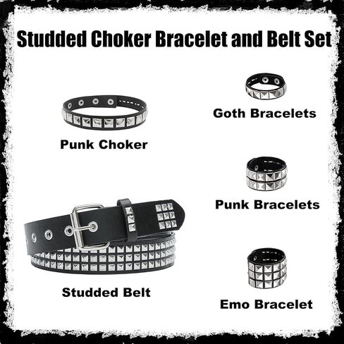 YMO Black Studded Belt, Studded Choker and Studded Bracelets Emo Bracelets Goth Rivet Cuff Spike Bracelet Punk Emo Accessories for Women Men in Kuwait