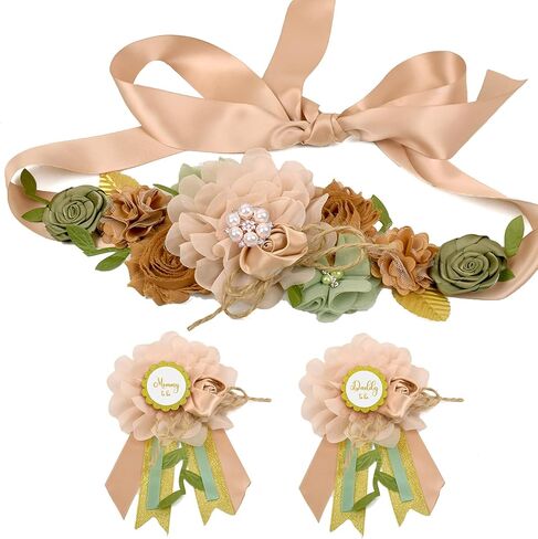 Baby Shower Maternity Sash Set for Mommy and Dad-to-be,Floral Pregnancy Sash for Women,Wedding Shower Accessories in Saudi Arabia
