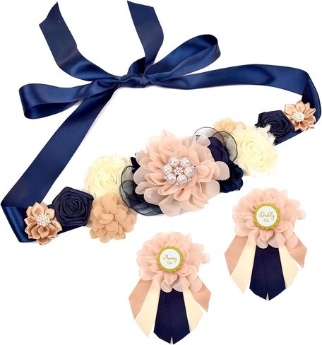 Baby Shower Maternity Sash Set for Mommy and Dad-to-be,Floral Pregnancy Sash for Women,Wedding Shower Accessories in Kuwait