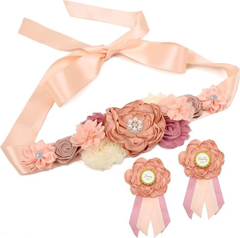 Baby Shower Maternity Sash Set for Mommy and Dad-to-be,Floral Pregnancy Sash for Women,Wedding Shower Accessories in Saudi Arabia