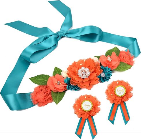 Baby Shower Maternity Sash Set for Mommy and Dad-to-be,Floral Pregnancy Sash for Women,Wedding Shower Accessories in Saudi Arabia