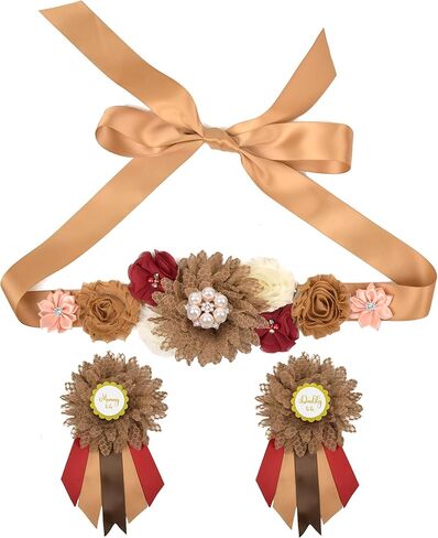 Baby Shower Maternity Sash Set for Mommy and Dad-to-be,Floral Pregnancy Sash for Women,Wedding Shower Accessories in Saudi Arabia
